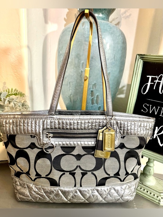 Coach Handbags - Coach Signature Metallic Poppy Quilted Canvas Tote G1176-18676 (2011) EUC